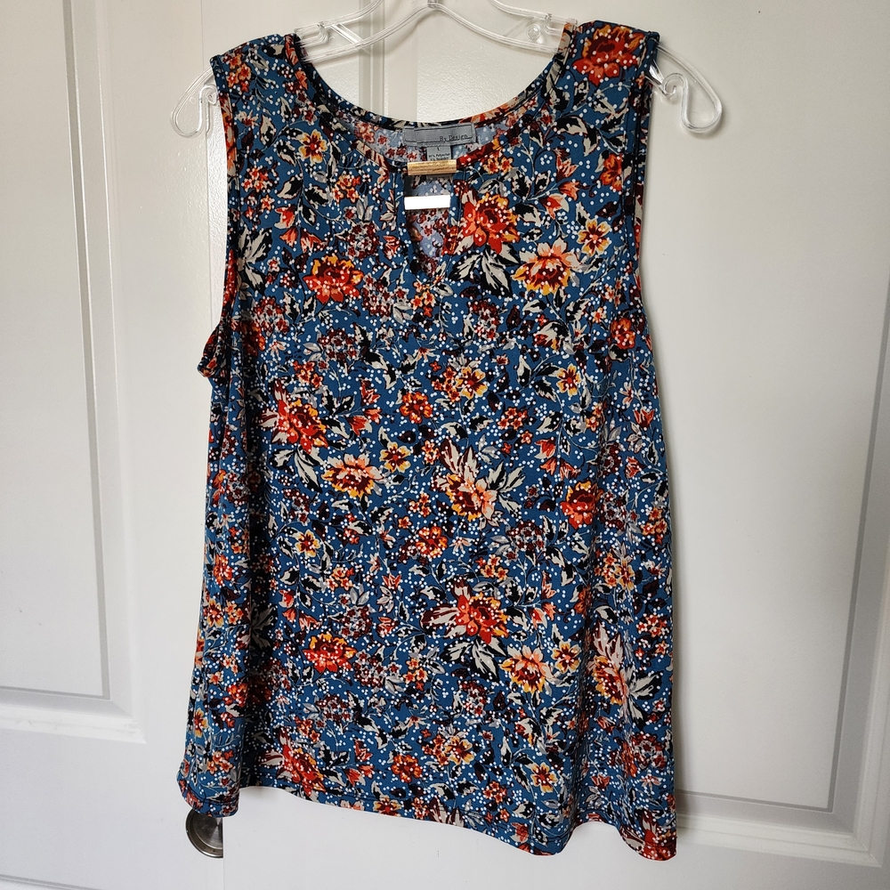 Vibrant Floral Tank Top - Blue and Red